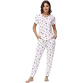 BambooBud Pajamas for Women Short Sleeve Top Jogger Pants Sleepwear Viscose from Bamboo Pjs with Pocket S-XXL