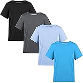 BIG ELEPHANT 4 Pack Boys Athletic Short T-Shirts, UPF 50+ Sun Protection Rash Guard Shirts |Quick-Dry,Moisture-Wicking