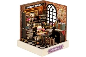 TuKIIE DIY Miniature Dollhouse Kit with Furniture, 1:24 Scale Creative Room Mini Wooden Doll House Plus Dust Proof for Kids Teens Adults(Moon Magic)
