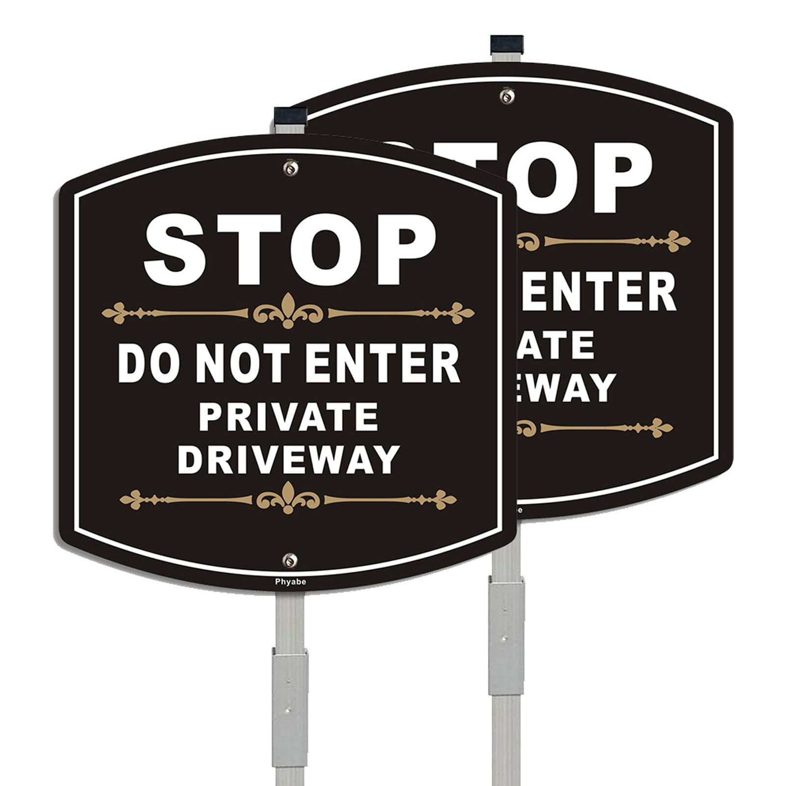 Phyabe 2 Pack Stop Do Not Enter Private Driveway Sign With Stake, Aluminum Metal 28" Total Length, Heavy Duty Weather Resistance