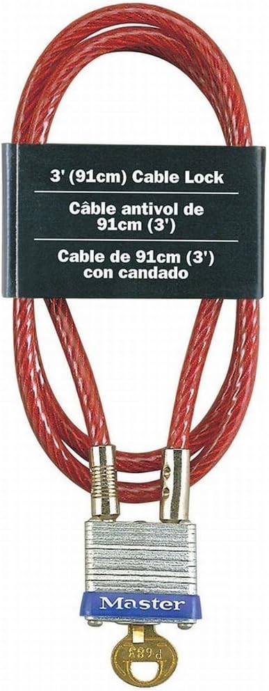 Master Lock 719D 3' Long x 3/16' Diameter Cable with Integrated Laminated Steel Padlock - Bike Chain Lock - 