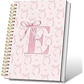 VONTP Coquette Preppy Pink Bow Spiral Notebook, Initial E Journal Personalized Teen Girl Gifts, Trendy Personalized Gifts for Women Teen Girl, Funky Girly Style Hardcover Spiral Notebook 5.5x8.3