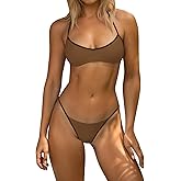 OWICA Women's 2 Piece String Bikini Set Sexy Bathing Suit with Adjustable Halter Neck and Thong Swimwear