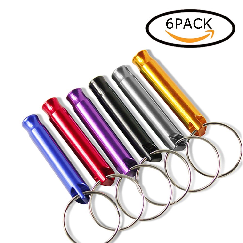 6pcs Emergency Aluminum Whistle Key Chain ,AlwaysDecor Loud Whistles great for Camping Hiking Hunting Outdoors Sports