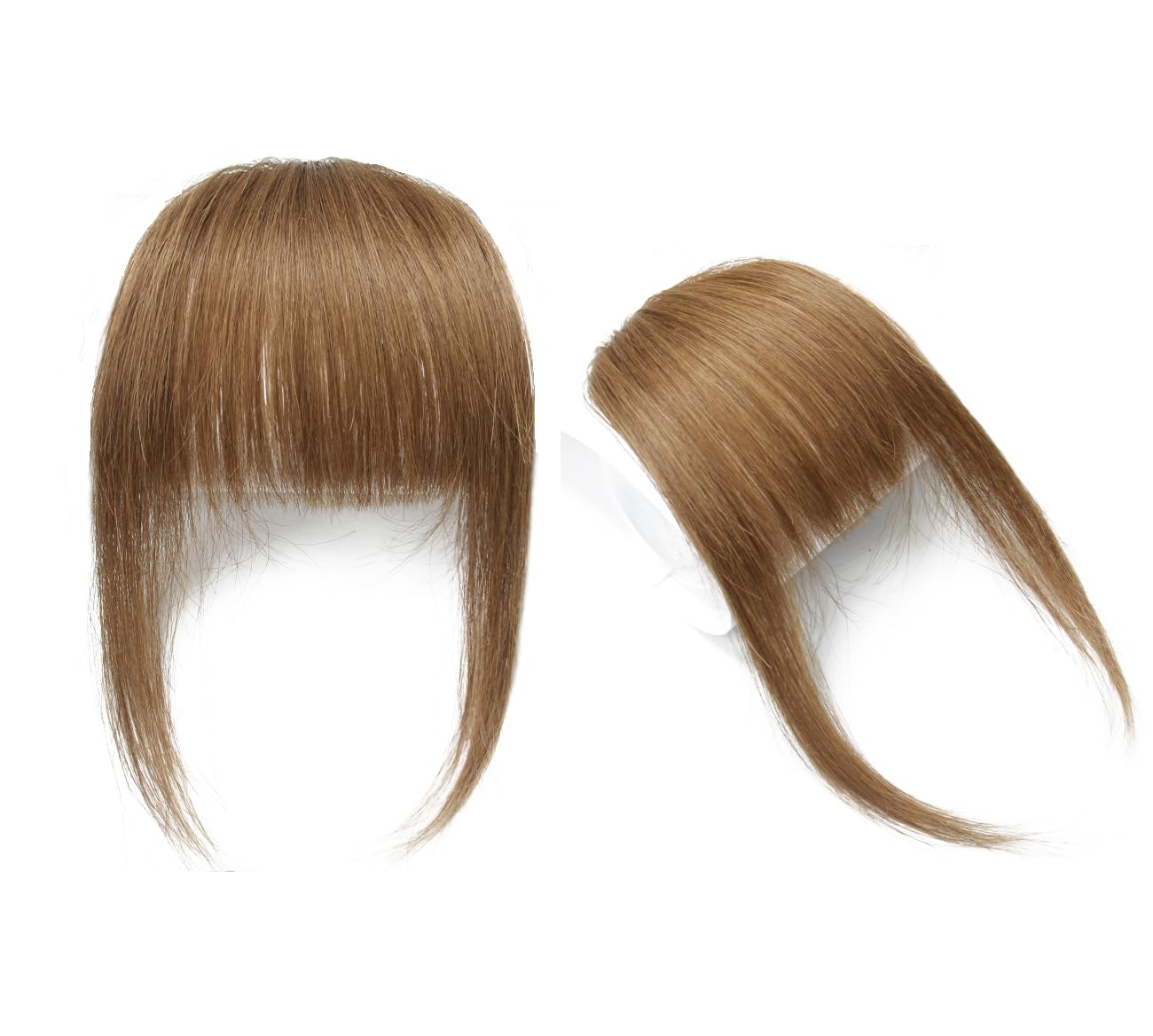 Flat Bangs Clip In Bangs Real Human Hair Bangs Hair Extensions Fringe Hair With Temples, Light Brown Color