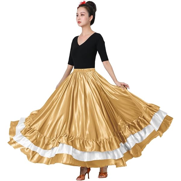 Professional Double Circle Dance Skirt For Folkloric Mexican, Flamenco, Bomba - Adjustable Waist & Length
