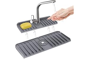 AEOOZGR Kitchen Sink Splash Guard, Silicone Sink Draining Pad Behind Faucet, Kitchen Sink Accessories, Faucet Bathroom Absorbent Water Catcher Mat (Grey)