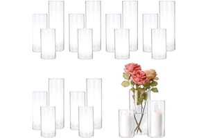 yshengood 18 PCS Glass Candle Holder Hurricand Candle Holder, Glass Pillar Candle Holder, Clear Glass Cylinder Candleholder Glass Cylinder Vase for Centerpieces Wedding Party Decoration