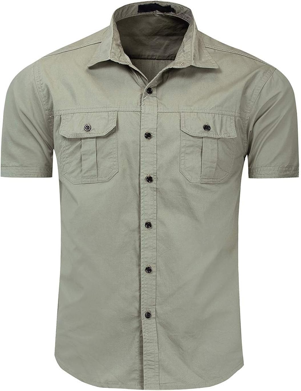 Haellun Men S Casual Slim Fit Cotton Short Sleeve Button Down Fishing Work Shirt At Amazon Men S Clothing Store