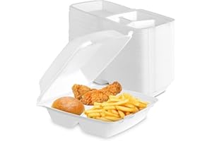 Stock Your Home 8x8 Clamshell Take Out Boxes (25 Pack) Medium 3-Compartment Foam Food Containers Disposable Lunch Container, Restaurant Togo Trays with Hinged Lids for Takeout, Carryout, and Meal-Prep
