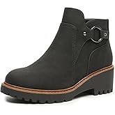 Womens Ankle Boots Chunky Low Heel Short Booties Comfortable Round Toe Dress Fall Boots with Side Zipper