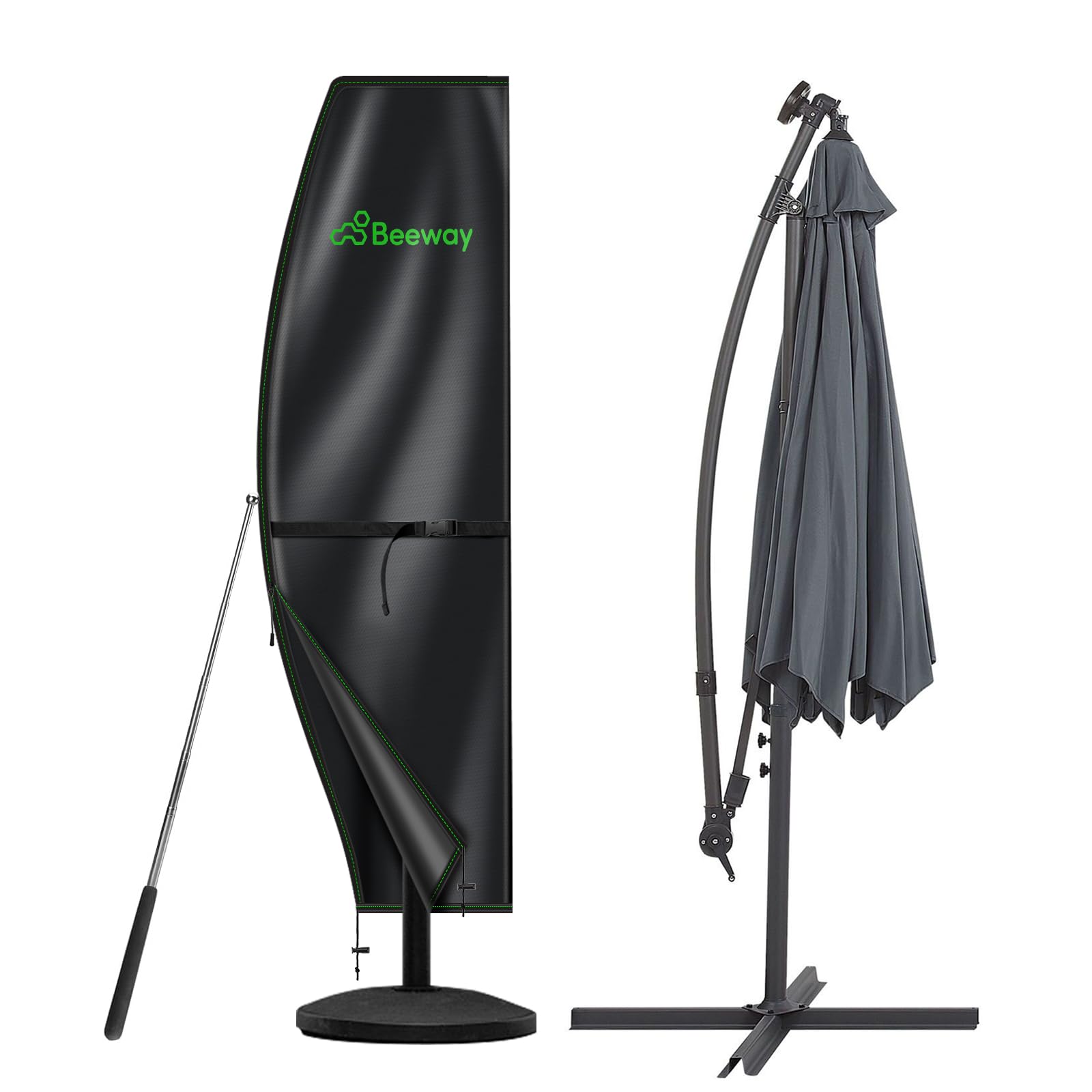 BEEWAY Garden Parasol Cover Waterproof, Outdoor Cantilever Parasol Cover with Zipper and Rod Fit for 1m to 3m Banana Patio Umbrella - 210D Oxford Fabric, Anti-UV , Windproof - 205 x 45/75/32cm