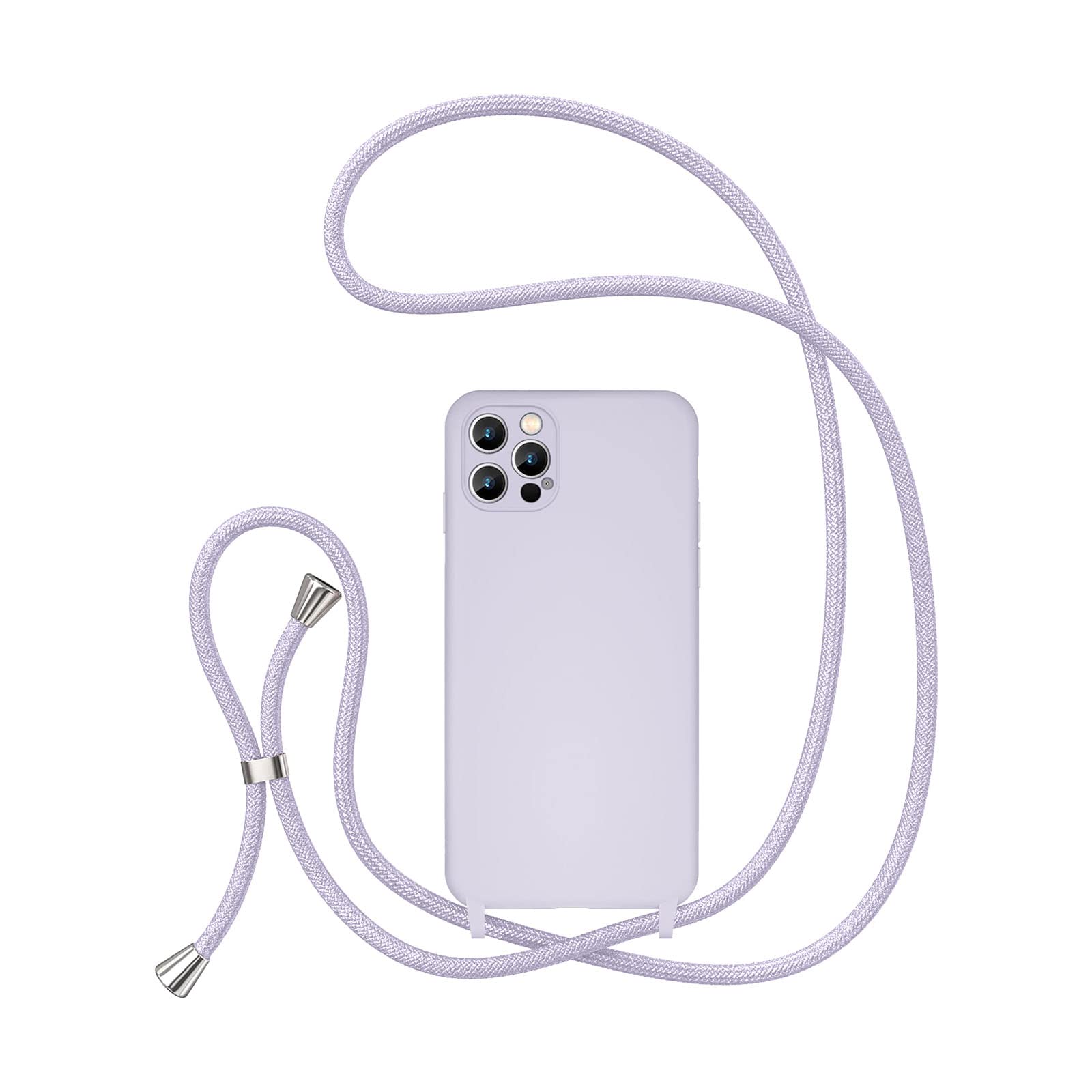 UEEBAI Crossbody Lanyard Phone case for iPhone 15 Pro Max, Silicone Phone Cover Necklace Cord Strap Soft Shockproof Protective Case 6.7”- Lilac Purple