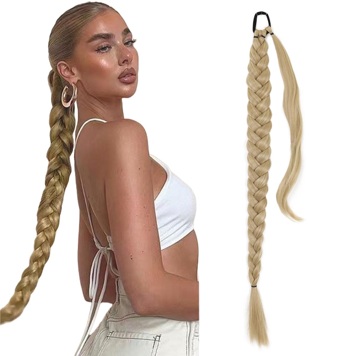 prinfantasy Hair Extensions Braiding Hair Ponytail Hair Scrunchies Invisible Braided Hair Twist Cornrow Braiding Hair for Women Cosplay Costume Party Ash Blonde Hairpiece 33 Inch, MW274 — image 1