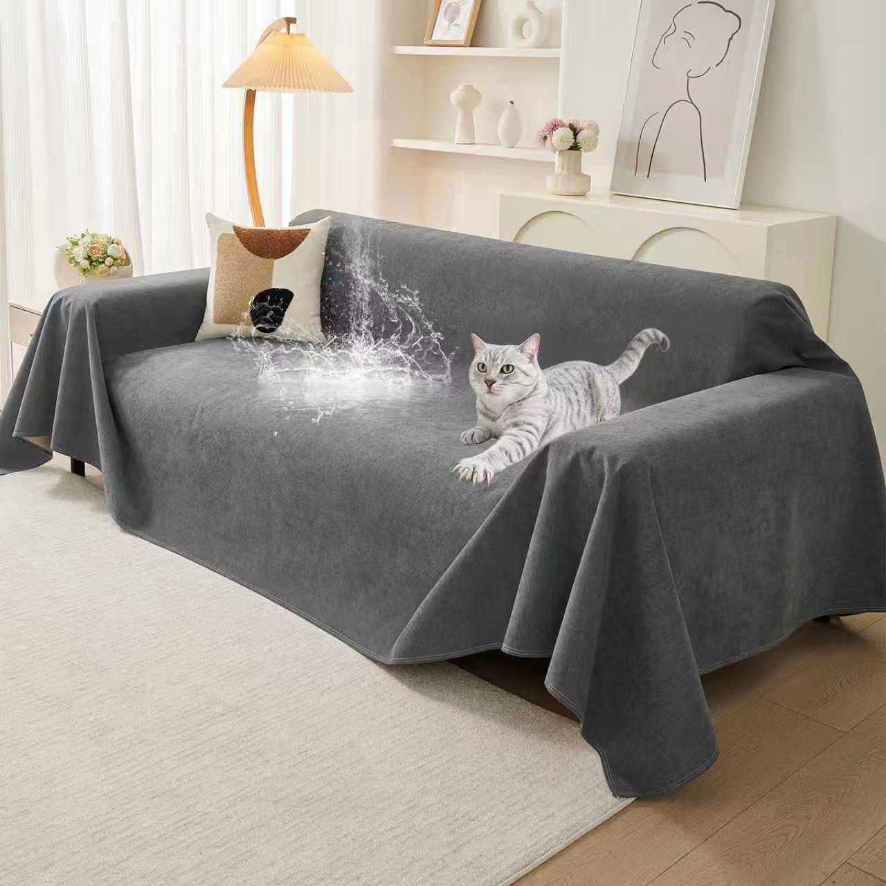 Photo 1 of Warmstar Couch Protector from Cat Claws, Waterproof Couch Cover Anti Slip,Couch Cover 3 Cushion Sofa Washable,Anti-Scratch Pet Sofa Cover Heavy Duty,91"X134", Dark Grey