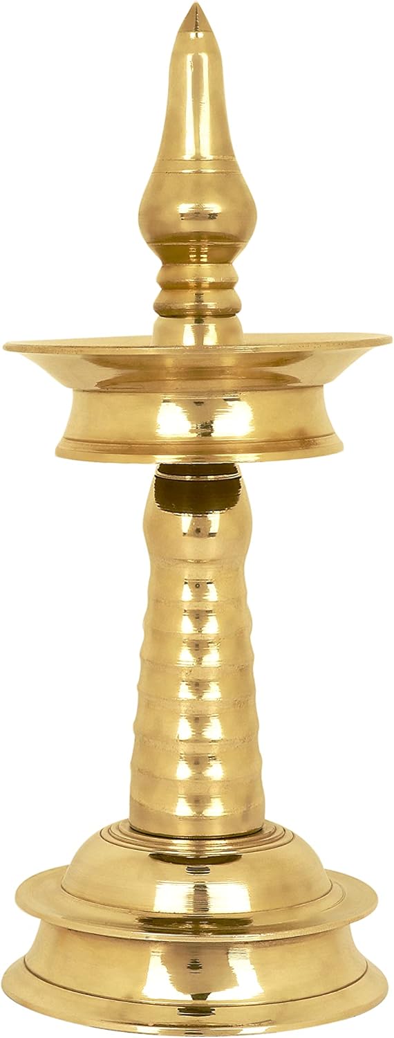 Oil Lamps & Accessories - SATVIK 1Pc of 4 Inch Standing Brass Metal Kerala Samai Diwali Deepak for Puja Traditional Panchmahal Pooja Deepam Diya Oil Lamp Kutthu Vilakku Dia Deepawali Indian Housewarming Return Gift Items
