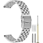 Juntan 18mm 20mm 22mm 24mm 26mm Stainless Steel Watch Band Replacement Metal Brushed Watch Strap Bracelet Deployment Double FlipLock Buckle Silver Black