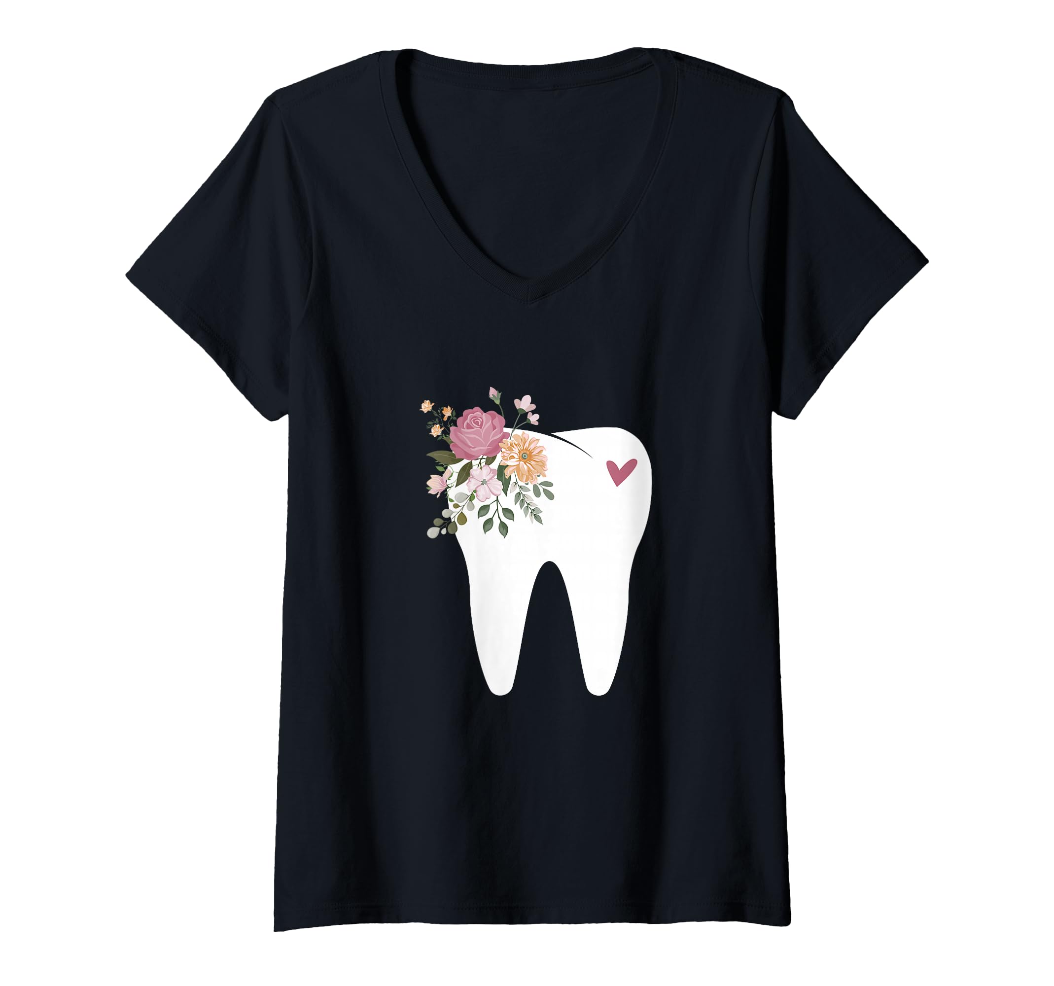 Womens Dentist Dental Assistant Oral Hygienist Tooth Flower V-Neck T-Shirt