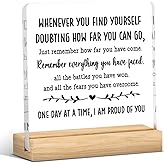 Sobriety Gifts for Men Women Sober Gifts Proud of You Gifts Addiction Recovery Gifts Alcoholics Anonymous Gifts Motivational Acrylic Desk Decor Sign with Wood Stand 4 X 4 Inch