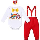 IBTOM CASTLE Baby Boy First Birthday Clothes CASTLE Circus Carnival Romper Pants Set Suspenders Cake Smash Outfits