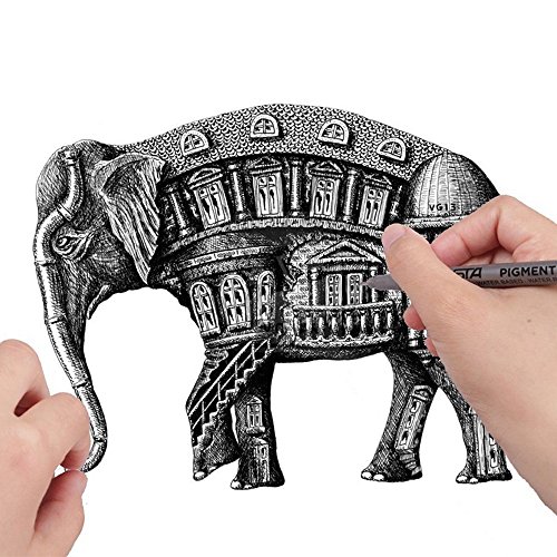 Drawing Sketching Pencils Set Micro-Line Inking Pens Anti-Bleed Ultra Fine Tip Pens 9Pcs Set for Artist Illustration/Technical Drawing/Office Documents (Silver)