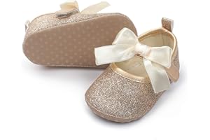 E-FAK Baby Girls Shoes Mary Jane Flats Shoes Anti-Slip Soft Rubber Sole Toddler First Walkers Princess Dress Shoes