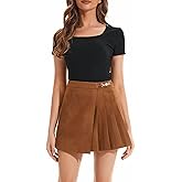 DIASHINY Womens Faux Suede Mini Skirt Above Knee Length Wrap A Line Winter Spring Fall