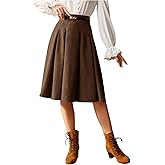 SHENHE Women's Fall High Waist Elegant Knee Length Skirt A Line Pleated Flowy Dressy Work Skirt