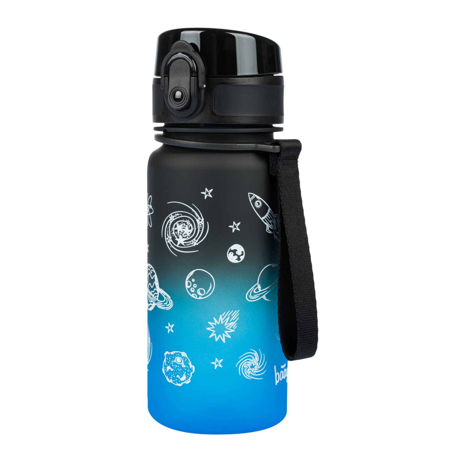 Baagl Tritan Water Bottle, Leakproof One Click Flip Lid 350ml Drink Bottle, Reusable with Scale, Motivational Daily Drinking Bottle with Strap for Kids, Children, School, Sport