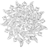 Rhinestone Leaf Flower Brooch Pin for Women Girls Silver Gold-Toned Fashion Crystal Cluster Floral Brooches Lapel Pins Elegant Dress Accessories Lightweight Wedding Christmas Ornament Jewelry