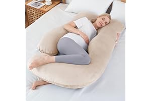 Sasttie Pregnancy Pillows for Sleeping, U Shaped Full Body Pillow Side Sleeper Pregnancy Pillow, Maternity Pillow for Pregnant Women, 57'' Pregnant Pillow with Removable Velvet Cover, Beige