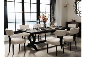 RIVOVA Linen Dining Chairs Set of 6 Modern Dining Chair with Black Wood Legs, Upholstered Dining Chairs for Dining Room, Kitchen, Vanity, Living Room, Beige