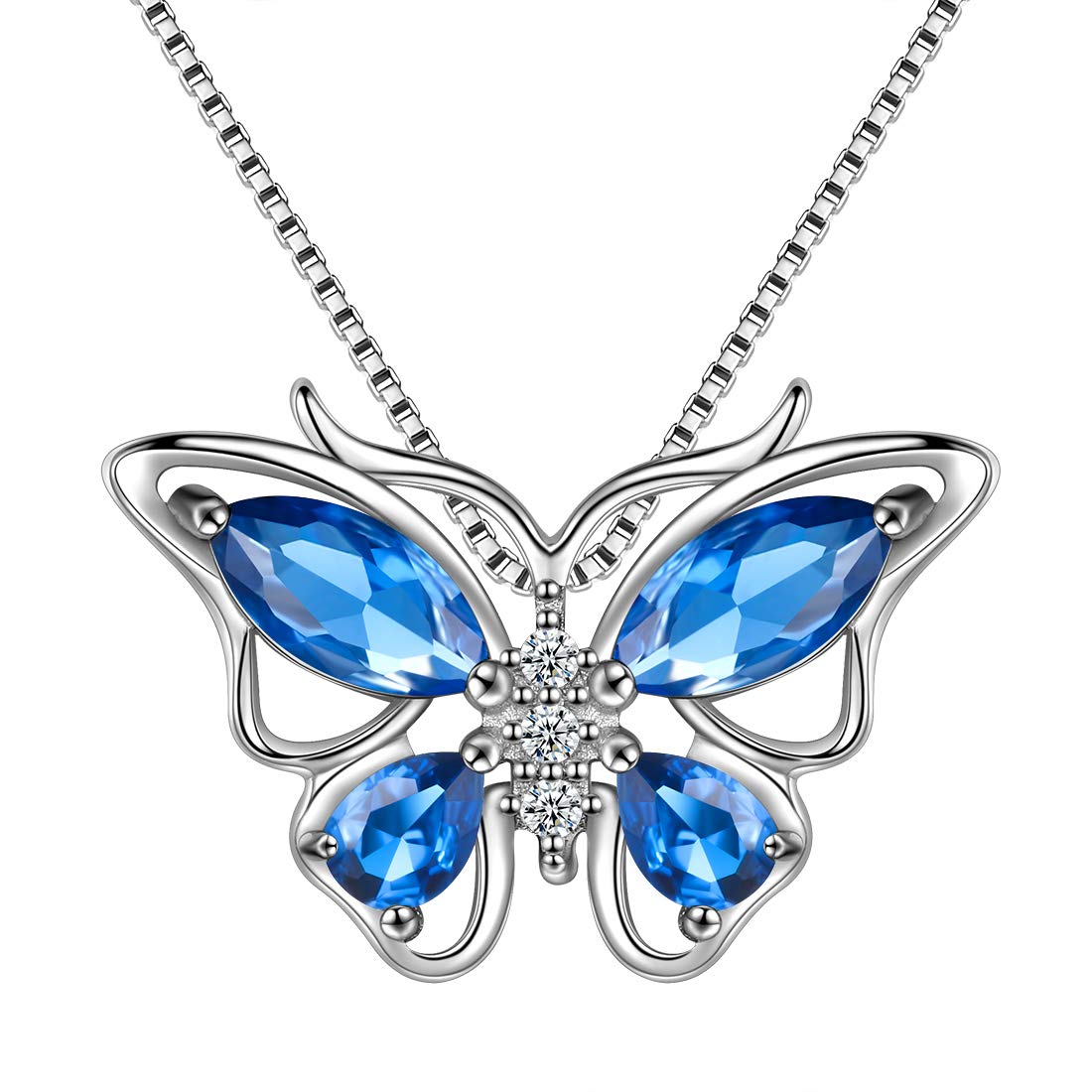 Aurora Tears Butterfly Necklace 925 Sterling Sliver September Birthstone Blue Sapphire Pendant Animals Charm Jewelry Gift for Women and Girls DP0215S