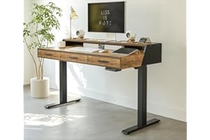 FEZIBO Electric Standing Desk with 3 Drawers&Monitor Shelves, 55 x 26 Inches Splice Board Sit Stand Up Home Office Desks, Bla
