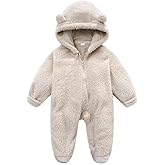 UVIPC Newborn Baby Bear Fleece Outfit Footie Jumpsuit Winter Romper Snowsuit outfit Bear Suit Warm Hooded Outfits