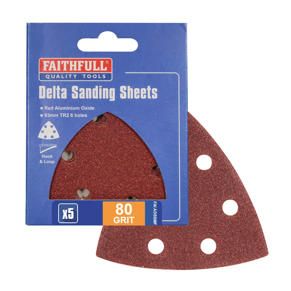 Faithfull ADSSMF 90mm Delta Hook and Loop Sanding Sheets TR2 Medium Fine (Pack of 5)