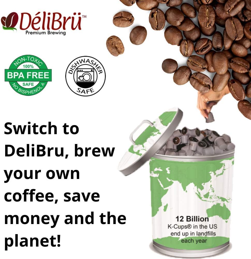 Reusable K Cups for Keurig 2.0 & 1.0 4 PACK Coffee Makers. Universal Refillable KCups, Keurig filter, Reusable kcup, k cup k-cups reusable filter by Delibru: Kitchen & Dining