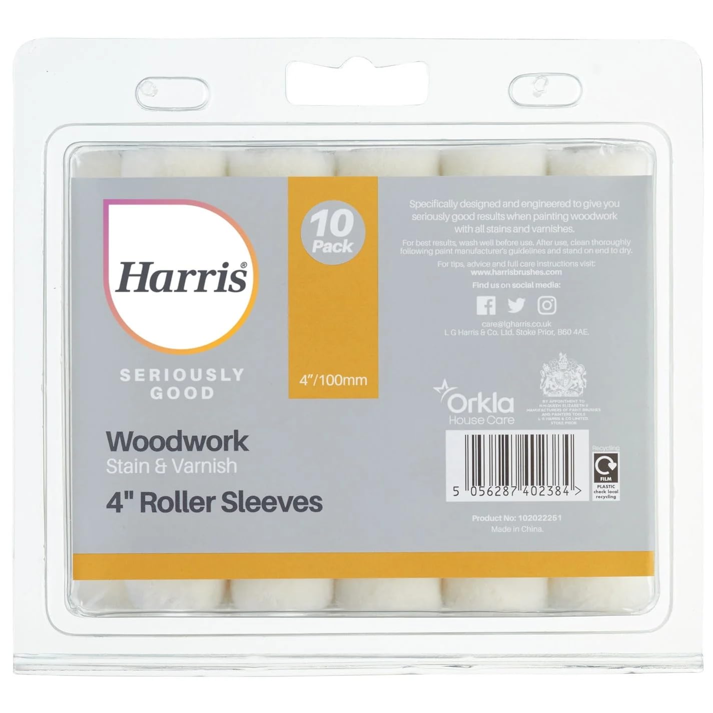 Harris Seriously Good Woodwork Stain and Varnish 4in Mini Roller Sleeve 10 Pack