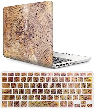 Lenboes 2in1 Bundle Ultra Slim Rubberized Plastic Hard Shell Cover Case with Matching Pattern Keyboard Skin for Apple Old MacBook Pro 13" 13.3 with Retina Display (A1502 / A1425) - Wood Grain