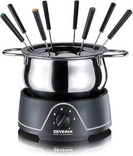 SEVERIN Fondue mit abnehmbarem Edelstahltopf, ca. 800 W, Inkl. Spritzschutz und 8 Fondue-Gabeln, FO 2400