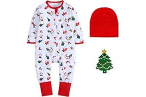 3-Piece Christmas Baby Gift Set, Custom Long Sleeve Footed Zippered Baby Bodysuit, Hat ans Teether Toy Christmas Gift Set for