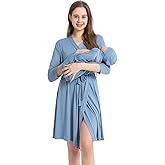Galabloomer Maternity Robe and Baby Receiving Blanket, Matching Mommy Labor Delivery Robe and Swaddle Set Denim blue