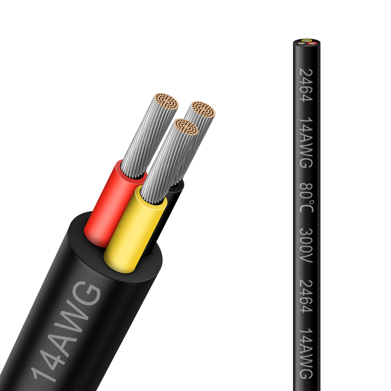 Photo 1 of 14 Gauge 3 Conductor Electrical Wire, 16.5FT 2464 14AWG 3 Wire Cable Black PVC Stranded Tinned Copper, 14/3 Cord Extension Low Voltage Cable