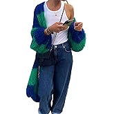 Antinson Womens Color Block Striped Cardigan Sweaters Loose Knitted Long Open Front Cardigans