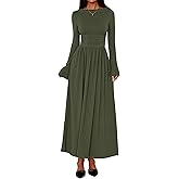 BTFBM Long Sleeve Maxi Dresses for Women 2025 Fall Casual Ruched Boat Neck Flowy Elegant Formal Wedding Guest Dress