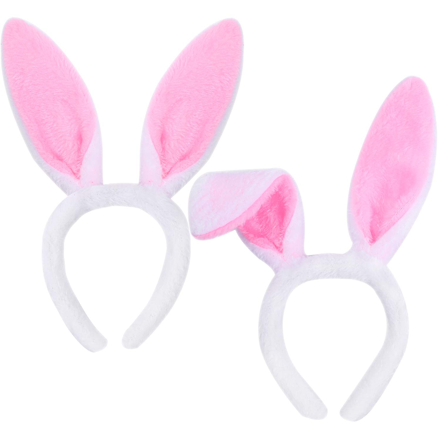 Aneco 2 Pack Easter Bunny Headband 6.5 x 5.3 Inch Plush Pink Bunny Headbands Ears for Easter Party Favor Birthday Costume Supplies