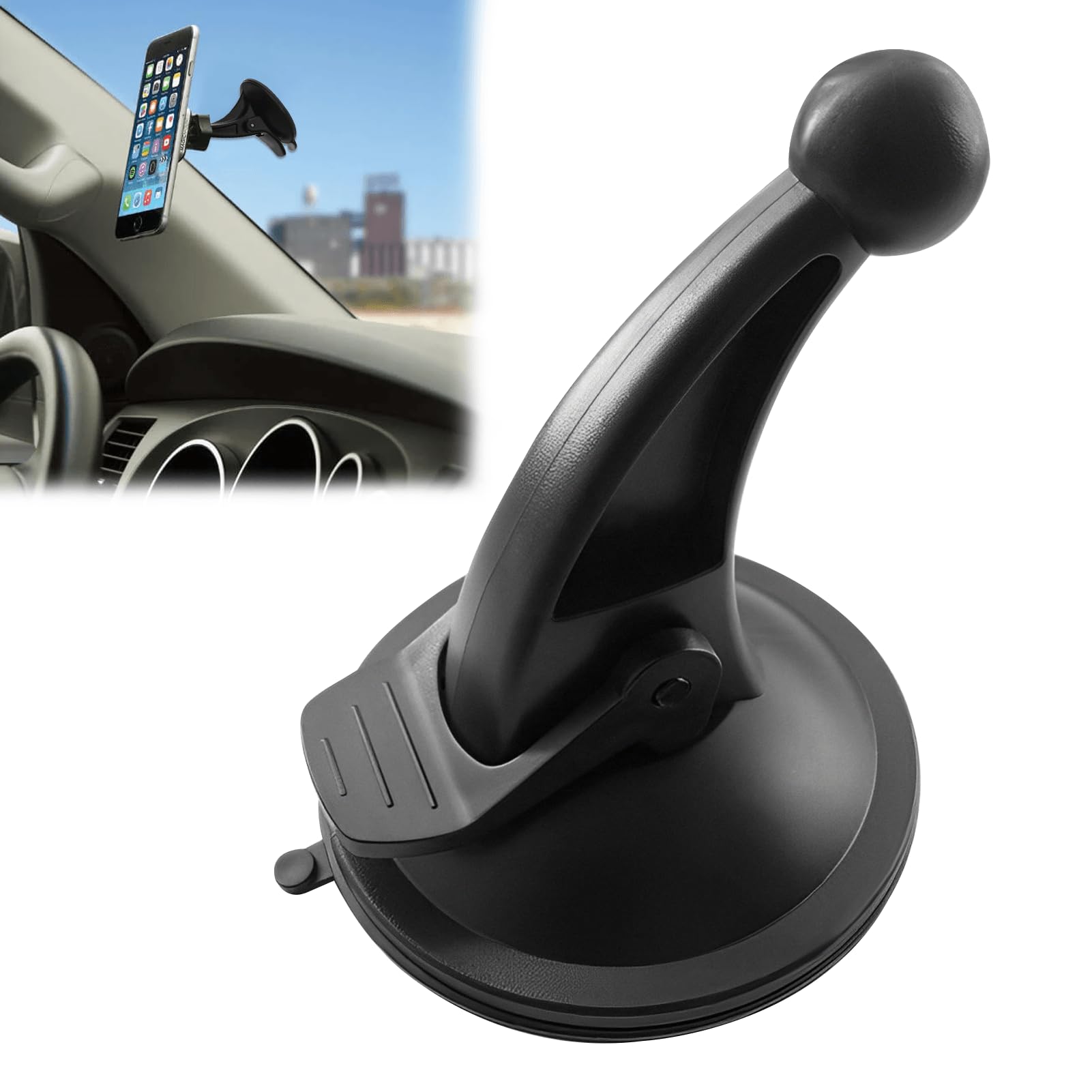 Deilonie Car Sat Nav Holder for Garmin, Car Phone Holder, Replacement Windscreen Suction Cup Mount with Ball Connector, Compitable with Camper Van Black