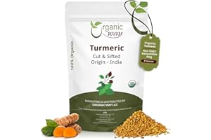 Organic Way Turmeric/Haldi Root Cut & Sifted (Curcuma Longa) - Herbal Tea | Kosher & USDA Certified | Vegan, Non-GMO & Gluten Free | Tested for Heavy Metal and Purity | Raw from India (1/2LBS / 8Oz.)