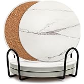 AEE FIRSONE Coaster Set of 4, Drink Coasters with Holder, Absorbent Ceramic Coasters for Dining Table, 4 Inch Round Coasters Set for Drinks, Cup Coaster for Home Decor, Housewarming Gift, (R&A)