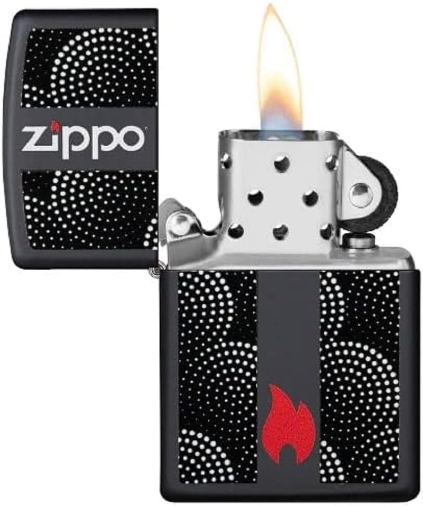 ZIPPO – Black Matte - Dot Pattern Design, Color Image – gasoline Windproof lighter, refillable, in gift box
